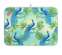 Tappetino scolapiatti blu pavone verde tropicale foglia caffè bar mat assorbente scolapiatti tappetino protezione piano di lavoro, 45,7 x 61 cm