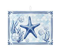 Tappetino scolapiatti blu per bancone della cucina, stella marina e dollaro di sabbia, tappetino assorbente per scolapiatti estivo, in microfibra, per proteggere la cucina, 45,7 x 61 cm