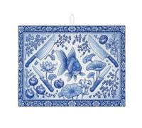 Tappetino scolapiatti blu per bancone della cucina, tappetino assorbente vintage a forma di pesce, tappetino scolapiatti in microfibra primaverile per protezione del bancone della cucina, 45,7 x 61 cm