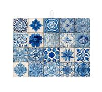Tappetino scolapiatti blu per bancone della cucina, tappetino assorbente vintage floreale scolapiatti in microfibra mediterranea 45,7 x 61 cm