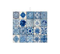 Tappetino scolapiatti blu per bancone della cucina, tappetino assorbente vintage floreale scolapiatti in microfibra mediterranea 40,6 x 45,7 cm