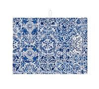 Tappetino scolapiatti blu per bancone della cucina, tappetino scolapiatti assorbente floreale vintage, tappetino scolapiatti in microfibra mediterranea per protezione bar 45,7 x 61 cm