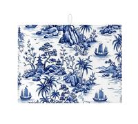 Tappetino scolapiatti blu scenico per bancone della cucina, tappetino assorbente per scolapiatti paesaggio asiatico, tappetino estivo in microfibra per proteggere il bancone della cucina, 45,7 x 61 cm