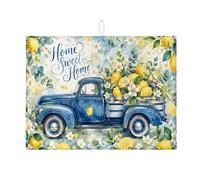 Tappetino scolapiatti blu vintage per bancone della cucina, tappetino assorbente per scolapiatti con design floreale con limoni, tappetino in microfibra per primavera estate 45,7 x 61 cm