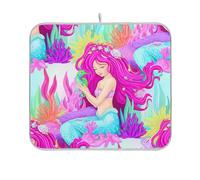 Tappetino scolapiatti carino assorbente ad asciugatura rapida stampa piatto asciutto carino sirena rosa accessori da cucina 45,7 x 61 cm
