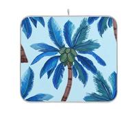 Tappetino scolapiatti carino super assorbente, motivo artistico, piano di lavoro, resistente al calore, tappetino da cucina per piatti da cucina, 45,7 x 61 cm, palme tropicali, blu