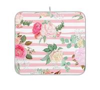 Tappetino scolapiatti carino super assorbente stampa artistica tappetino per piatti da cucina accessori 45,7 x 61 cm bianco rosa strisce rose