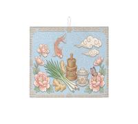 Tappetino scolapiatti cinese per bancone della cucina, tappetino assorbente blu floreale, tappetino in microfibra per asciugare il bancone della cucina, 40,6 x 45,7 cm