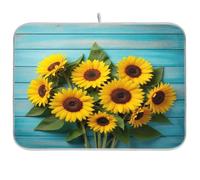 Tappetino scolapiatti classico in microfibra, reversibile, con girasole blu, 45,7 x 61 cm