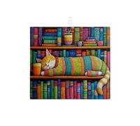 Tappetino scolapiatti colorato a forma di gatto, per bancone della cucina, fantasia a righe, assorbente, in microfibra, per bancone della cucina, 40,6 x 45,7 cm