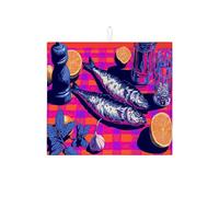 Tappetino scolapiatti colorato a forma di pesce e agrumi, per bancone della cucina, tappetino assorbente retrò, tappetino estivo in microfibra per asciugare il tavolo da pranzo, 40,6 x 45,7 cm