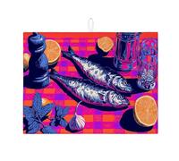 Tappetino scolapiatti colorato a forma di pesce e agrumi per bancone della cucina, tappetino assorbente retrò per scolapiatti estivo, in microfibra, per proteggere il tavolo da pranzo, 45,7 x 61 cm