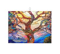 Tappetino scolapiatti colorato con albero della vita per bancone della cucina, in microfibra, assorbente, riutilizzabile, lavabile, extra large, 45,7 x 61 cm
