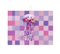 Tappetino scolapiatti colorato con meduse per bancone della cucina, tappetino assorbente geometrico luminoso, tappetino scolapiatti estivo, in microfibra, 45,7 x 61 cm