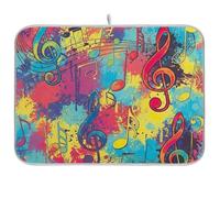 Tappetino scolapiatti colorato con note musicali astratte 45,7 x 61 cm, tappetino assorbente reversibile per bancone della cucina