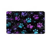 Tappetino scolapiatti colorato con stampa di zampe, per bancone della cucina, motivo con animali glitterati viola e verde acqua, in gomma assorbente, 30,5 x 50,8 cm