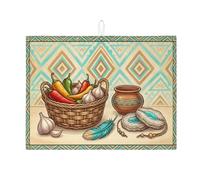 Tappetino scolapiatti colorato del sud-ovest per bancone della cucina, tappetino assorbente rustico vintage, tappetino in microfibra bohémien estivo per bar, 45 x 61 cm