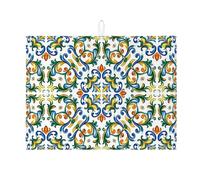 Tappetino scolapiatti colorato floreale per bancone della cucina, tappetino assorbente verde e blu, tappetino scolapiatti in microfibra mediterranea per protezione bar 45,7 x 61 cm