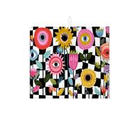 Tappetino scolapiatti colorato floreale per cucina, moderno, a scacchi, assorbente, in microfibra, per primavera ed estate, 40,6 x 45,7 cm