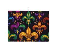 Tappetino scolapiatti colorato Mardi Gras assorbente per bancone della cucina Fleur De Lis tappetino da caffè scolapiatti protezione con anello per appendere 45,7 x 61 cm