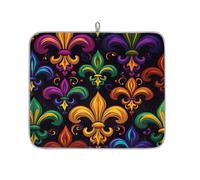 Tappetino scolapiatti colorato Mardi Gras Fleur De Lis assorbente per bancone della cucina, tappetino scolapiatti reversibile in microfibra con anello per appendere utensili in vetro, pentole, 40,6 x