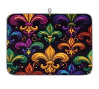 Tappetino scolapiatti colorato Mardi Gras Fleur De Lis assorbente per bancone della cucina, tappetino scolapiatti reversibile in microfibra con anello per appendere utensili in vetro, pentole, 45,7 x