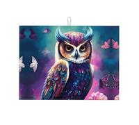 Tappetino scolapiatti colorato, motivo farfalla, fiore e gufo, in microfibra, grande, per bancone della cucina, super assorbente, facile da pulire, 45,7 x 61,7 cm