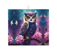 Tappetino scolapiatti colorato, motivo farfalla, fiore, gufo, in microfibra, per bancone della cucina, super assorbente, lavabile in lavatrice, 40,6 x 45,7 cm