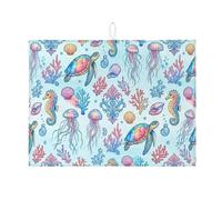 Tappetino scolapiatti colorato per bancone della cucina, tappetino assorbente per scolapiatti a forma di creatura marina, tappetino in microfibra per asciugatura per bar, 45 x 61 cm