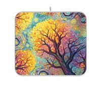 Tappetino scolapiatti con albero autunnale e foresta rosa, assorbente e ad asciugatura rapida, 45,7 x 61 cm