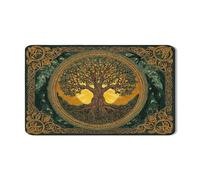 Tappetino scolapiatti con albero della vita celtico per bancone della cucina, in gomma assorbente verde e oro, tappetino scolapiatti autunnale in pelle PU, 30,5 x 50,8 cm
