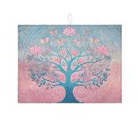 Tappetino scolapiatti con albero della vita, per bancone della cucina, motivo floreale pesca e blu, assorbente, tappetino scolapiatti in microfibra primaverile, 45,7 x 61 cm