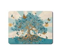 Tappetino scolapiatti con albero e farfalla per bancone della cucina, in gomma assorbente blu vintage, tappetino scolapiatti in pelle PU ispirato alla natura, 45,7 x 61 cm