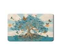Tappetino scolapiatti con albero e farfalla per bancone della cucina, in gomma assorbente blu vintage, tappetino scolapiatti in pelle PU ispirato alla natura, 30,5 x 50,8 cm