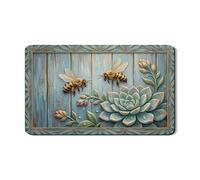 Tappetino scolapiatti con api e piante grasse per bancone della cucina, tappetino scolapiatti in gomma assorbente blu rustico, tappetino scolapiatti in pelle PU Spring Nature 30,5 x 50,8 cm