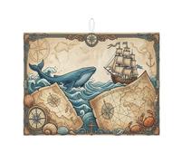 Tappetino scolapiatti con balena nautica per bancone della cucina, tappetino assorbente per scolapiatti con mappa oceanica, tappetino in microfibra costiera estiva per cucina, bar, protezione 45,7 x