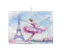 Tappetino scolapiatti con ballerina e torre Eiffel, assorbente, per bancone della cucina, antiscivolo, 45,7 x 61 cm