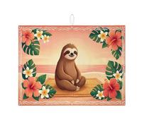 Tappetino scolapiatti con bradipo tropicale per bancone della cucina, tappetino assorbente per scolapiatti con motivo floreale vibrante, tappetino in microfibra per asciugare i piatti della spiaggia