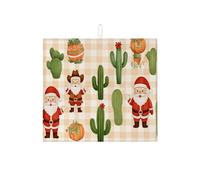 Tappetino scolapiatti con cactus natalizio per bancone della cucina, tappetino assorbente per scolapiatti con Babbo Natale rosso, tappetino scolapiatti in microfibra sud-occidentale, 40,6 x 45,7 cm
