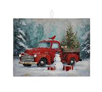 Tappetino scolapiatti con camion di Natale, per cucina, camion rosso, scena neve, assorbente, tappetino scolapiatti in microfibra per decorazione da bancone, 45,7 x 61 cm