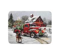 Tappetino scolapiatti con camion rosso natalizio per bancone della cucina, 45 x 61 cm, albero di Natale, pupazzo di neve, cane, stampa invernale, assorbente, reversibile, in microfibra, protezione per