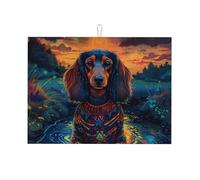 Tappetino scolapiatti con cane in meditazione con cielo stellato, in microfibra, grande tappetino scolapiatti per bancone della cucina, tappetino super assorbente, tappetino scolapiatti facile da