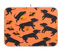 Tappetino scolapiatti con cane labrador danzante, arancione e nero a forma di zucca, tappetino da cucina, piano di lavoro della cucina, decorazione per piatti, extra large, 18 x 24 cm