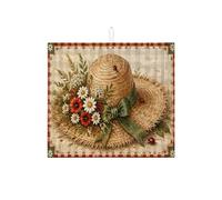 Tappetino scolapiatti con cappello di paglia floreale per bancone della cucina, tappetino assorbente vintage rosso, tappetino scolapiatti in microfibra rustico primaverile, 40,6 x 45,7 cm