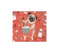 Tappetino scolapiatti con carlino per bancone della cucina, motivo cane fantasioso, assorbente, tappetino scolapiatti divertente in microfibra per cucinare a casa, decorazione casual per la cucina