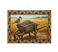 Tappetino scolapiatti con carriola a forma di girasole, per bancone della cucina, tappetino scolapiatti assorbente rustico, tappetino scolapiatti in microfibra autunnale per decorazione della casa