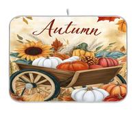 Tappetino scolapiatti con carriola autunnale a forma di zucca, 45,7 x 61,7 cm, assorbente per piatti, protezione per cucina, asciugatura rapida