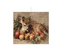 Tappetino scolapiatti con cervo per bancone della cucina, tappetino assorbente per scolapiatti con animali della foresta rustica, tappetino scolapiatti in microfibra autunnale per decorazione bancone