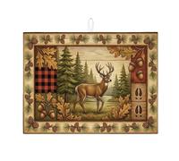 Tappetino scolapiatti con cervo per bancone della cucina, tappetino assorbente per scolapiatti con foresta autunnale, tappetino in microfibra rustico per proteggere il bancone della cucina, 45,7 x 61