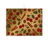 Tappetino scolapiatti con ciliegie e cannella per bancone della cucina, tappetino assorbente rustico con foglie, tappetino in microfibra vintage autunnale per bar, protezione da bar, 45,7 x 61 cm